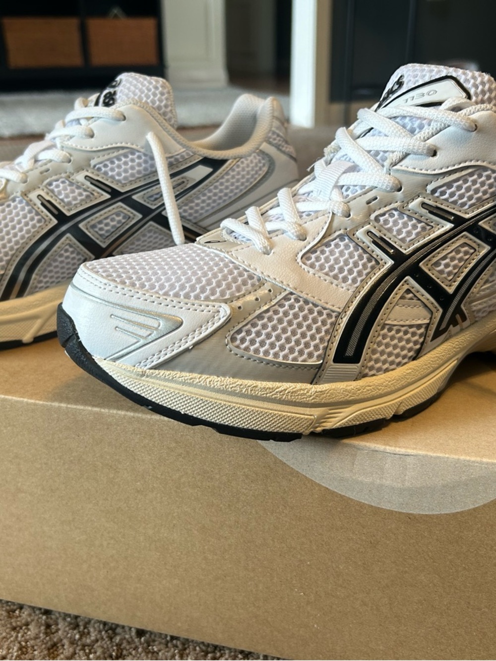 ASICS White and Black Mesh Running Sneakers